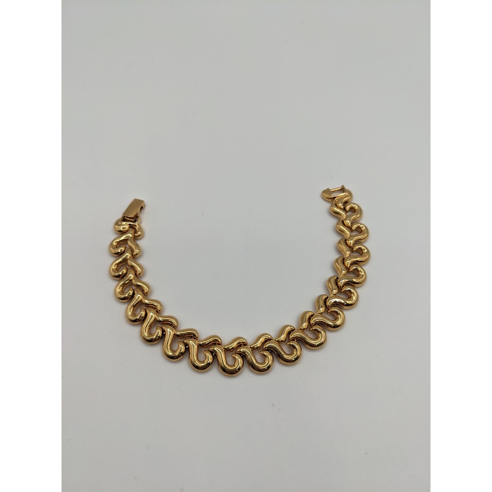 Vintage Gold Tone Interlocking‎ S-Curve Link Bracelet 7.5 Inch Fold Over Clasp - Picture 7 of 7